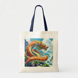 Fantasy Cute Orange Dragon Mountains Tote Bag