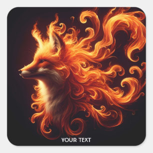 Fantasy Cute Orange Fox Fire Square Sticker
