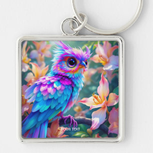Fantasy Cute Orchid Exotic Bird Key Ring