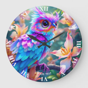 Fantasy Cute Orchid Exotic Bird Large Clock