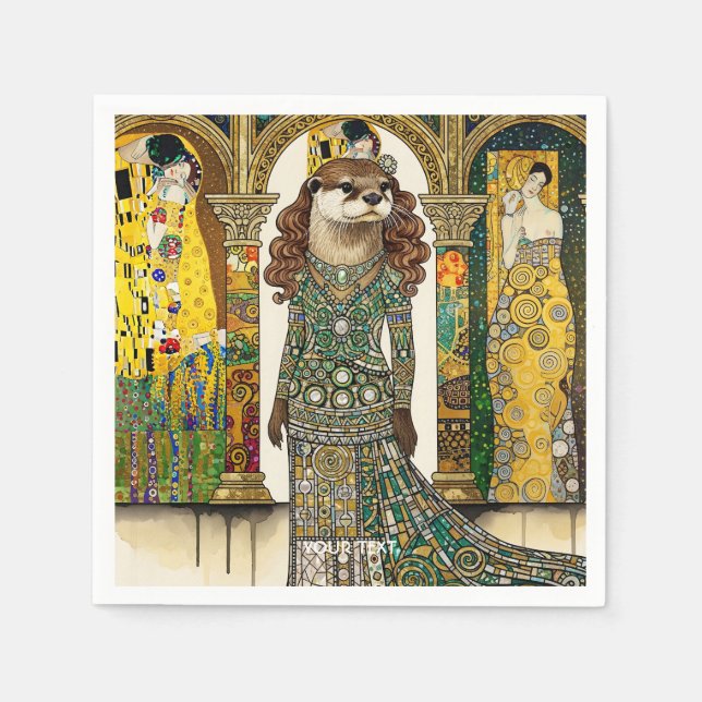 Fantasy Cute Otter Art Deco Napkin (Front)