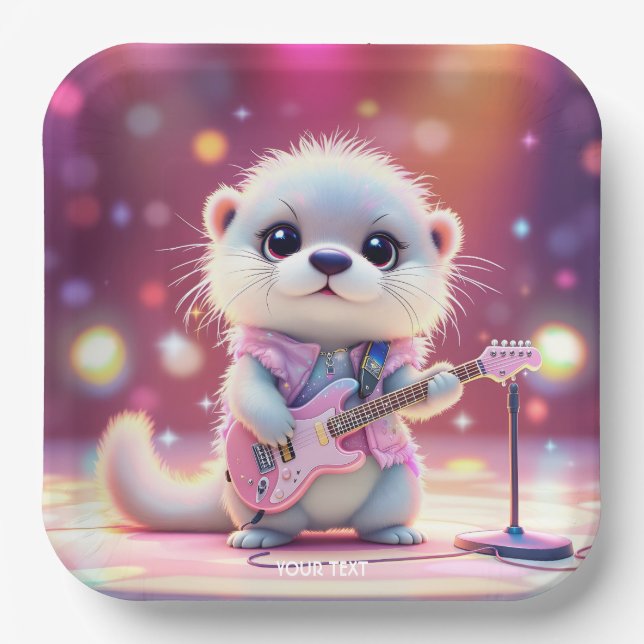 Fantasy Cute Otter Pop Star  Paper Plate (Front)