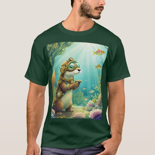 Fantasy Cute Otter Steampunk Suit T-Shirt (Front)