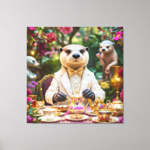 Fantasy Cute Otter Tea Party Canvas Print