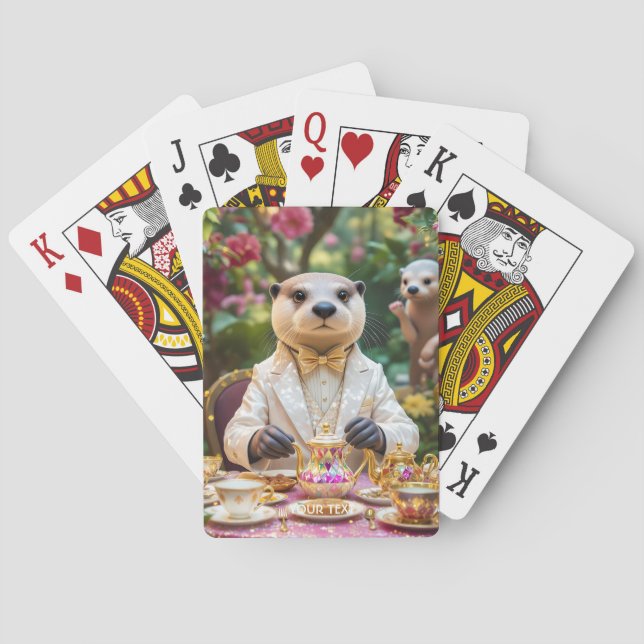 Fantasy Cute Otter Tea Party Playing Cards (Back)
