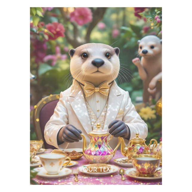 Fantasy Cute Otter Tea Party Tablecloth (Front)