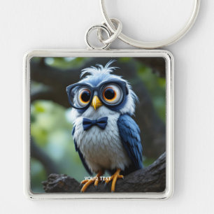 Fantasy Cute Owl Glasses Bow Key Ring