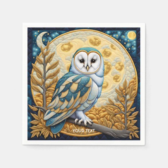 Fantasy Cute Owl Moon Trees Napkin (Front)