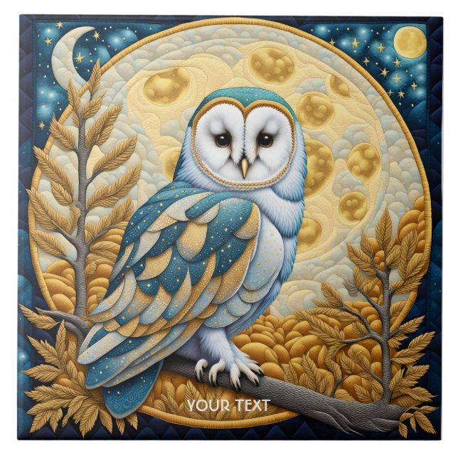 Fantasy Cute Owl Moon Trees Tile (Front)