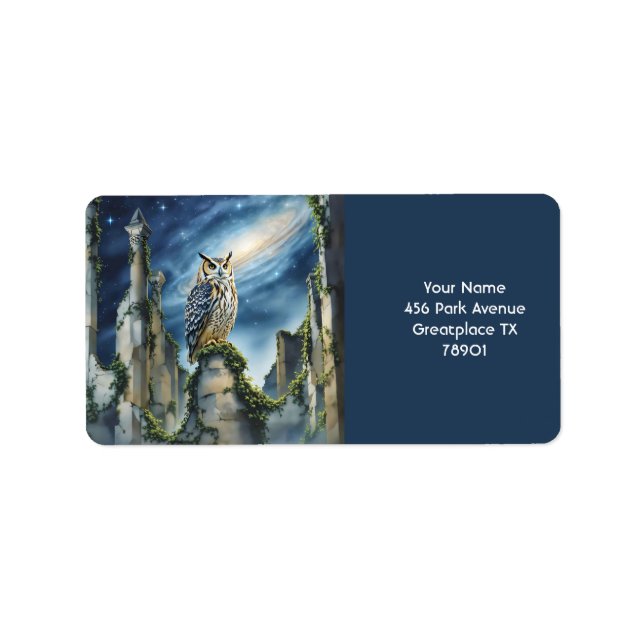 Fantasy Cute Owl Old Ruins Label (Front)