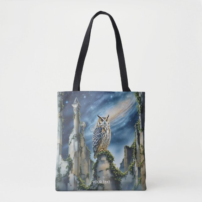 Fantasy Cute Owl Old Ruins Tote Bag (Front)