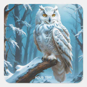 Fantasy Cute Owl Snow Tree Square Sticker