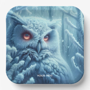 Fantasy Cute Owl Snow Winter Paper Plate