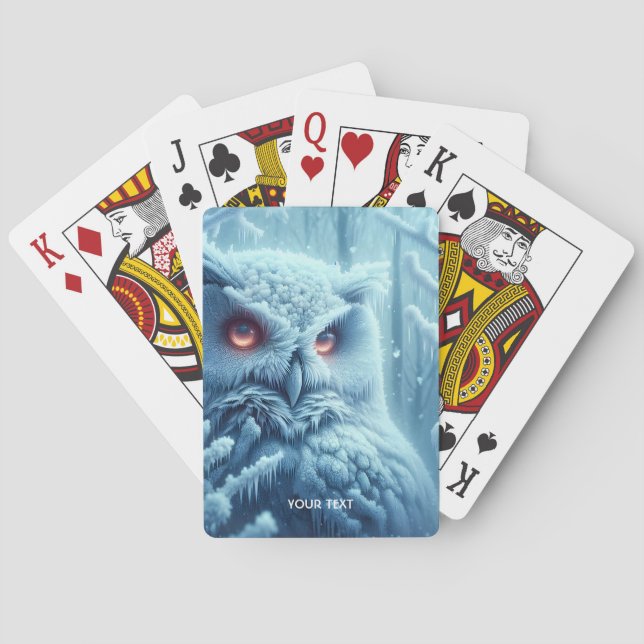 Fantasy Cute  Owl Snow Winter Playing Cards (Back)