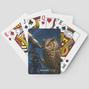 Fantasy Cute Owl Telescope Night Playing Cards