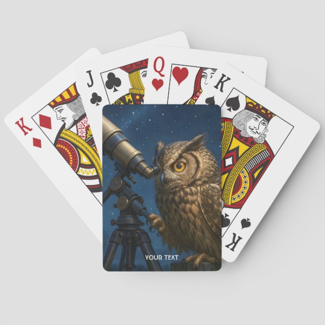 Fantasy Cute Owl Telescope Night  Playing Cards (Back)
