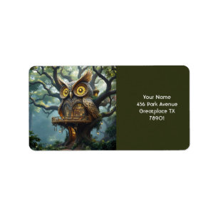 Fantasy Cute Owl Tree Forest Label
