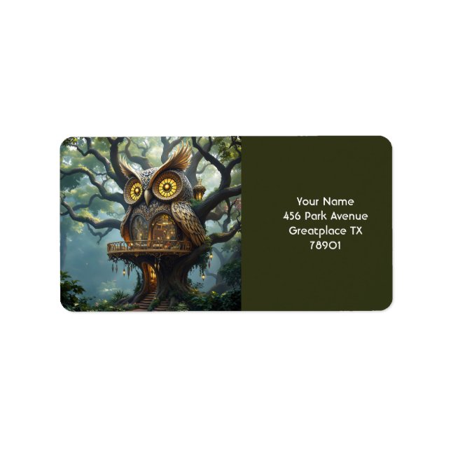 Fantasy Cute Owl Tree Forest Label (Front)