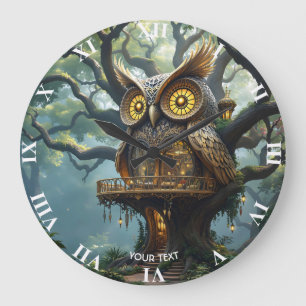 Fantasy Cute Owl Tree Forest Large Clock
