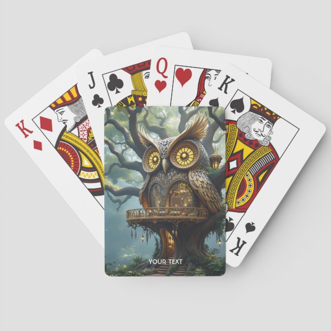 Fantasy Cute Owl Tree Forest Playing Cards (Back)