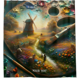 Fantasy Cute Painter Palette Brush Shower Curtain