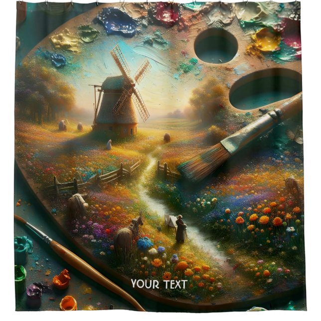 Fantasy Cute Painter Palette Brush  Shower Curtain (Front)