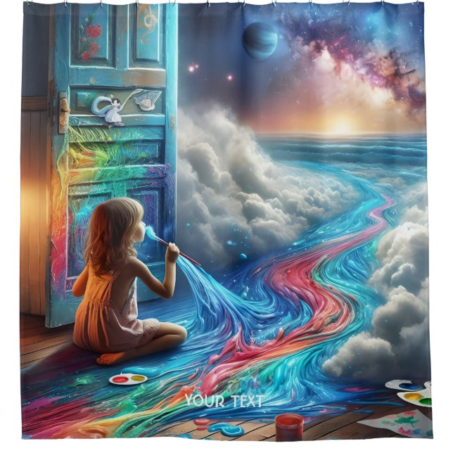 Fantasy Cute Painting Girl Space Shower Curtain (Front)
