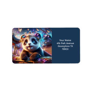 Fantasy Cute Panda Butterflies Flowers Label