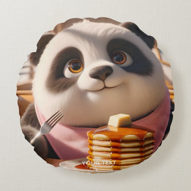 Fantasy Cute Panda Eating Pancakes Round Cushion (Front)