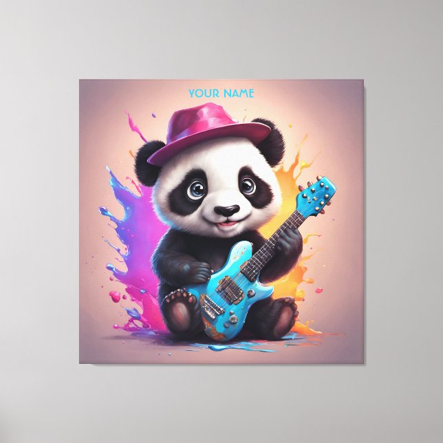 Fantasy Cute Panda Playing Guitar Canvas Print (Front)
