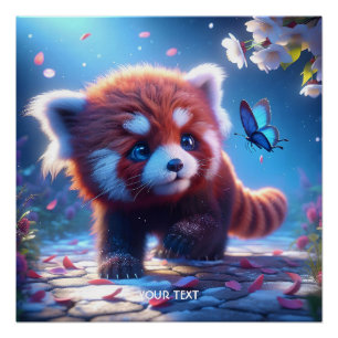 Fantasy Cute Panda Red Butterfly Poster