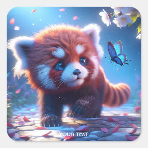 Fantasy Cute Panda Red Butterfly Square Sticker