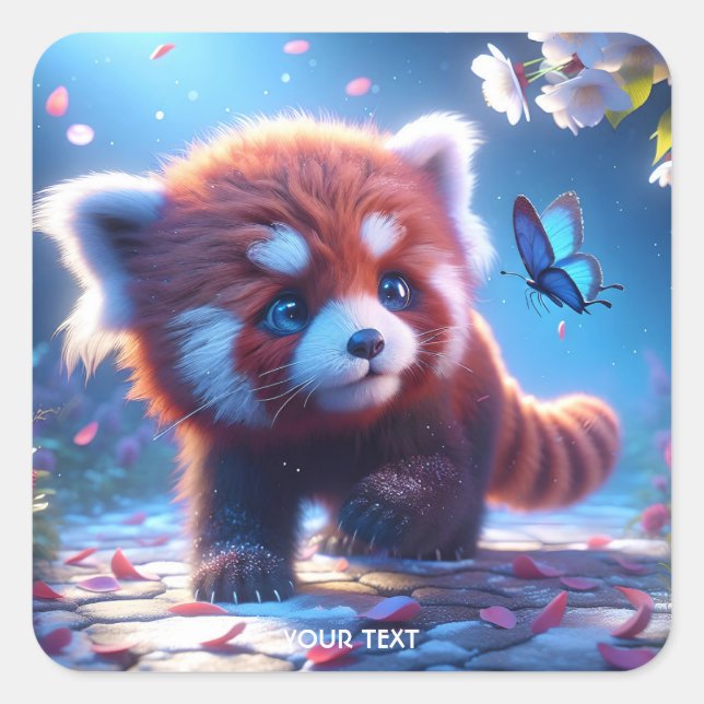 Fantasy Cute Panda Red Butterfly Square Sticker (Front)