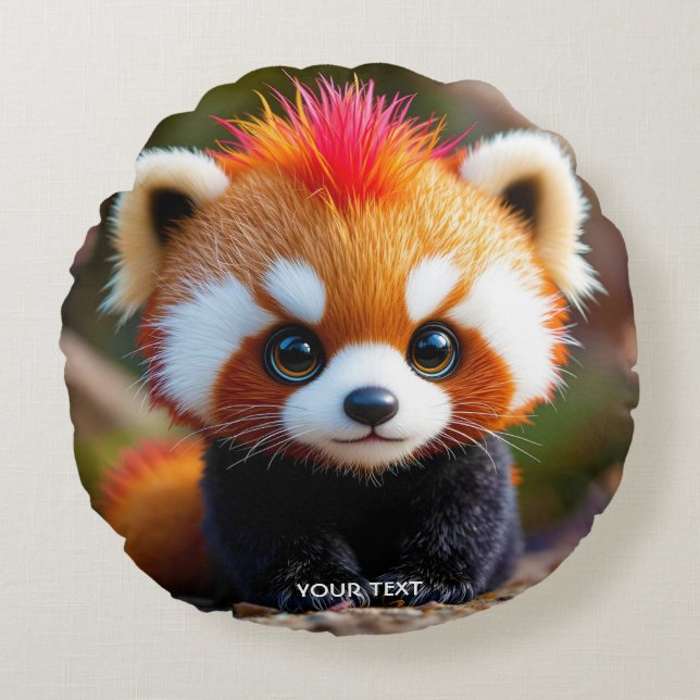 Fantasy Cute Panda Red Hai Round Cushion (Front)