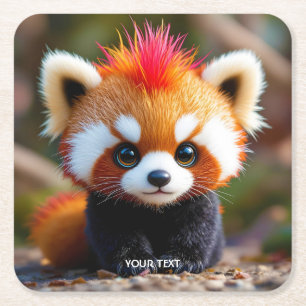 Fantasy Cute Panda Red Hai Square Paper Coaster