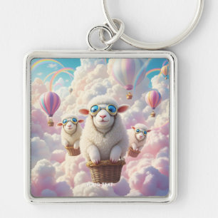 Fantasy Cute Pastel Family Sheep Key Ring