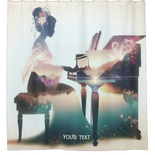 Fantasy Cute Pastel Piano Girl Shower Curtain