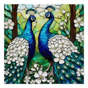 Fantasy Cute Peacock Stained Glass Poster