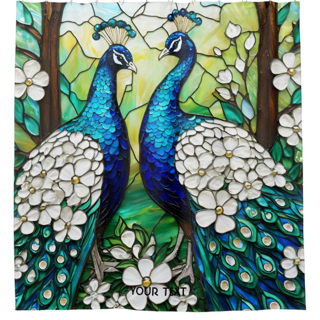Fantasy Cute Peacock Stained Glass Shower Curtain (Front)
