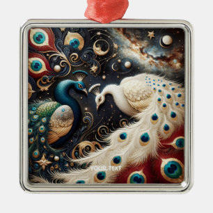 Fantasy Cute  Peacocks Crescent Feathers Metal Tree Decoration