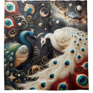 Fantasy Cute Peacocks Crescent Feathers Shower Curtain