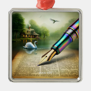 Fantasy Cute Pen Lake Swan Metal Tree Decoration