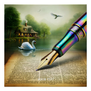 Fantasy Cute Pen Lake Swan Poster