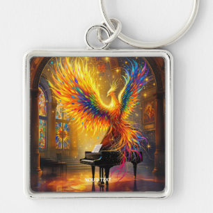 Fantasy Cute Phoenix Playing Piano Key Ring