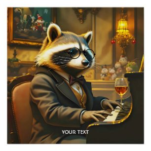 Fantasy Cute Piano Racoon Playing Poster