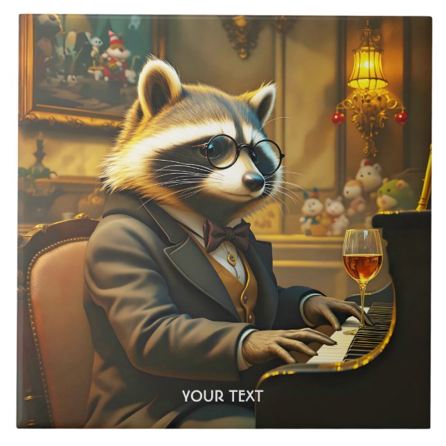 Fantasy Cute Piano Racoon Playing Tile (Front)