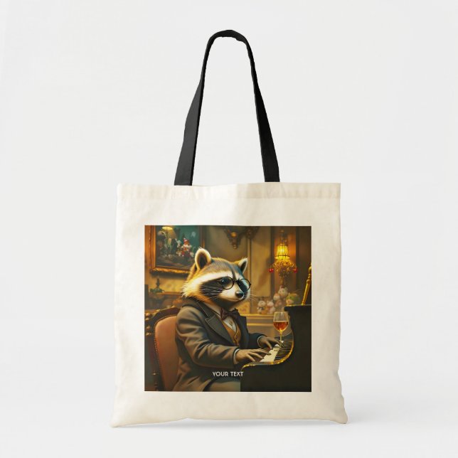 Fantasy Cute Piano Racoon Playing Tote Bag (Front)