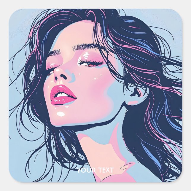 Fantasy Cute Pink Blue Girl Square Sticker (Front)