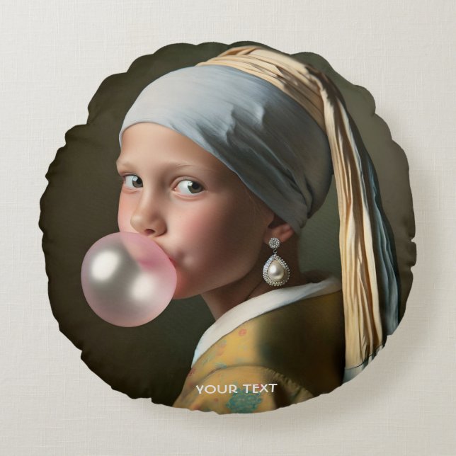 Fantasy Cute Pink Bubble Gum Round Cushion (Front)