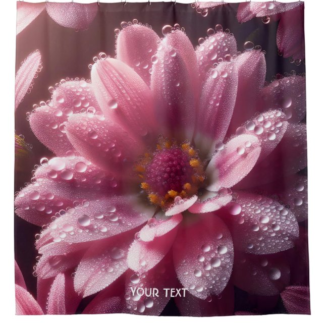 Fantasy Cute Pink Flower Dew Shower Curtain (Front)